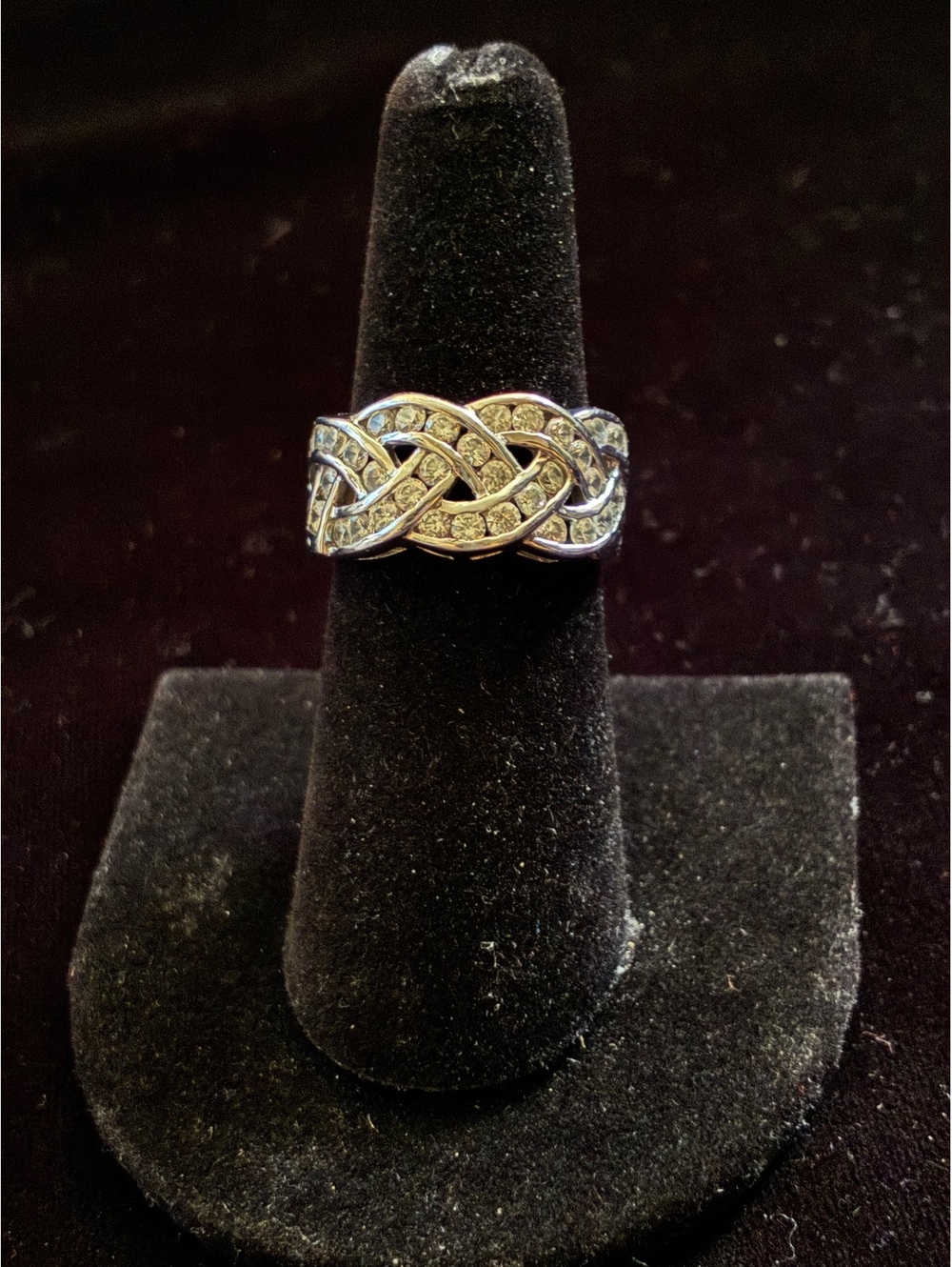 Vintage Signed GSJ 925 Sterling Silver Braided Celtic Knot Statement Ring CZ